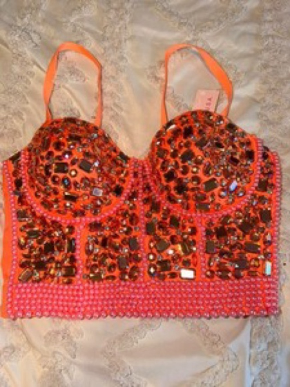 Embellished Orange Sequin Bustier Camisole